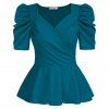 GK Women V Neck Tops Puffed Short Sleeve Defined Waist A Line Tops V Neck Ruffle.jpeg 640x640