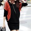 Spring Autumn Patchwork Bat Long Sleeve Loose Cotton T shirt Sexy Mini Dress Women Fashion Casual.jpg 640x640 (3)