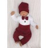 Z&Z 4-dílná soupravička body, tepláčky, čepička a motýlek, bílá/bordó, vel. 74 (Velikost koj oblečení 74 (6-9m))