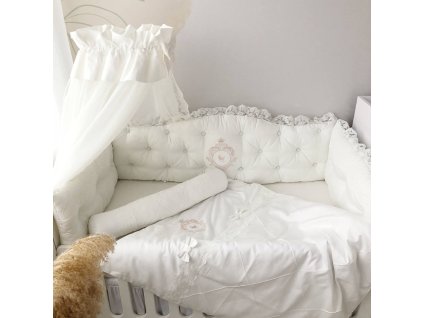 Prémiový mantinel do postýlky s krajkou – luxusní bílá bavlna pro novorozence