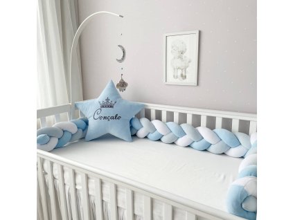 Pletený mantinel (vrkoč) do postýlky cop – trojbarevná kombinace