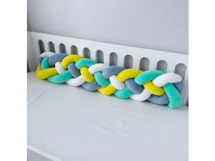 Pletený mantinel do postýlky cop – trojbarevná kombinace