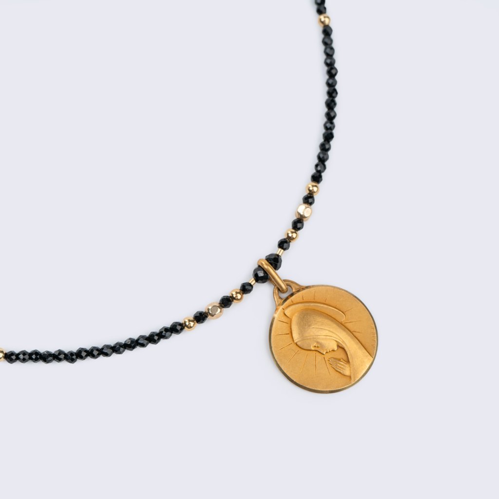 Necklace with Vintage Virgin Mary & Onyx IV.