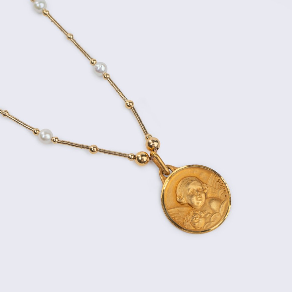 Necklace vintage Angel & pearls