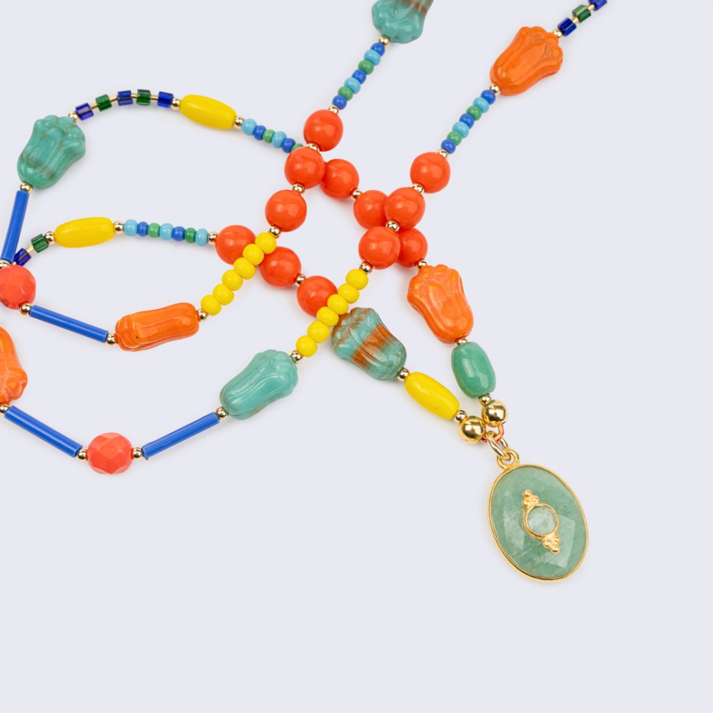 Náhrdelník vintage barevné korálky & amazonit