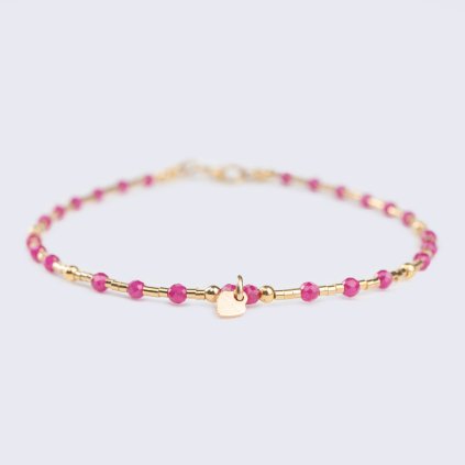 Náramek rubín a srdíčko