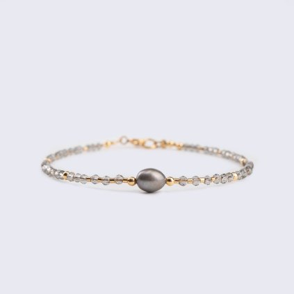 Náramek šedý spinel a perla