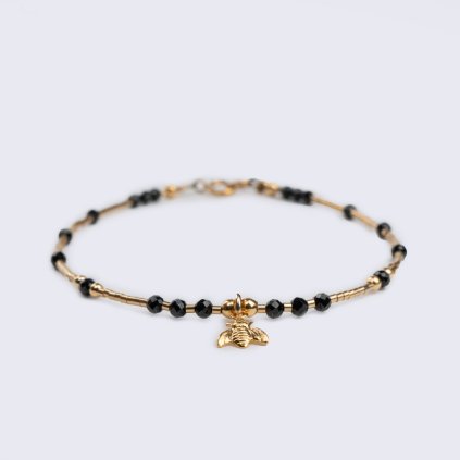 Bracelet Onyx  with a gold filled Bee Charm