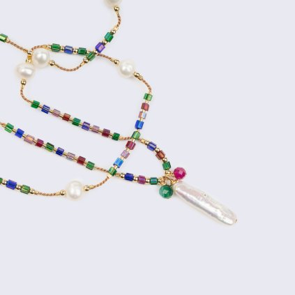 Necklace featuring freshwater pearls and vintage glass beads