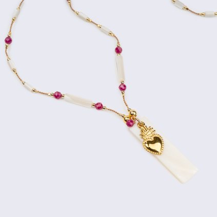 Náhrdelník perleť s rubíny a srdce