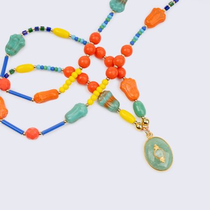 Náhrdelník vintage barevné korálky & amazonit