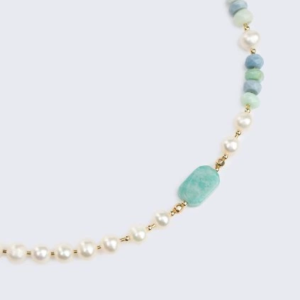 Náhrdelník perly , opál & amazonit