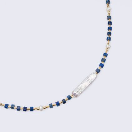 Náhrdelník lapis lazuli s perlami