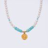 Necklace pearls & amazonite with vintage angel