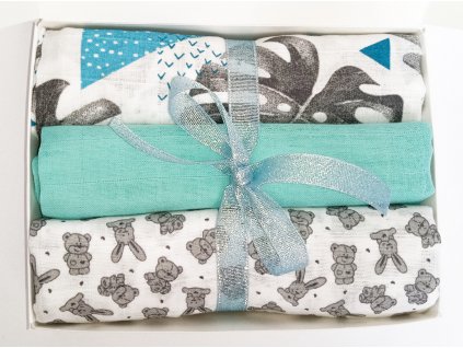 Dárkový box pro miminko | dárek pro chlapečka | tyrkysový | modrý | výbavička pro miminko | sada látkových plen