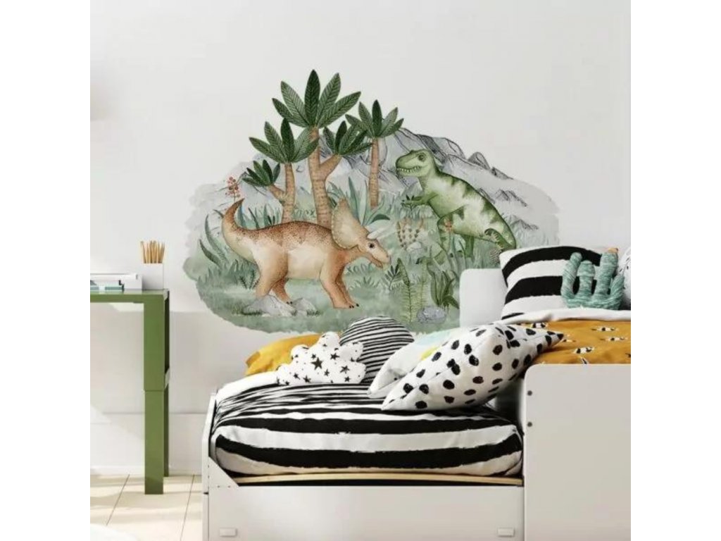 YokoDesign Samolepka na zeď do dětského pokoje Dino Triceratops Tyrannosaurus Velikost: XXL