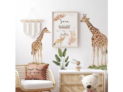Samolepka na zeď do dětského pokoje Žirafí safari