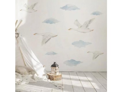 Samolepka na zeď do dětského pokoje Létající husy a mraky