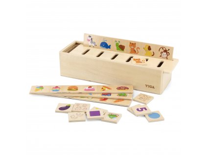 VIGA Dřevěná výuková třídička Hra Zvířata Ovoce Zelenina Montessori