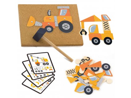 Dřevěná Montessori přibíječka Stavební vozidla 45 kusů Viga Toys