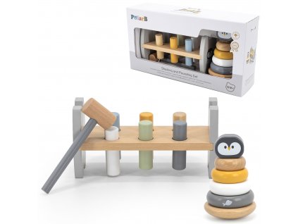 Montessori sada navlékací kroužky + zatloukací kladivo Tučňák Viga PolarB