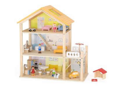 viga zestaw drewniany domek dla lalek z laleczkami i akcesoriami