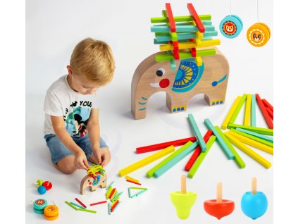 TOOKY TOY Sada arkádových her Motorkáři JoJo Spinning Top Elephant 46 ks.