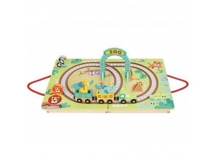 TOOKY TOY Dřevěná deska ZOO s vláčky