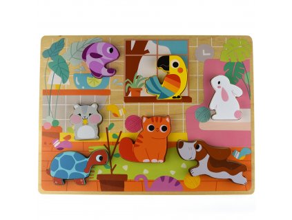 Dřevěná hračka Tooky Puzzle Montessori Zvířátka House Match Tvary