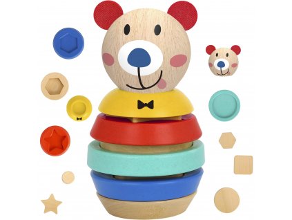 TOOKY TOY Dřevěné puzzle Tvary pyramidy Medvídek 11 ks.