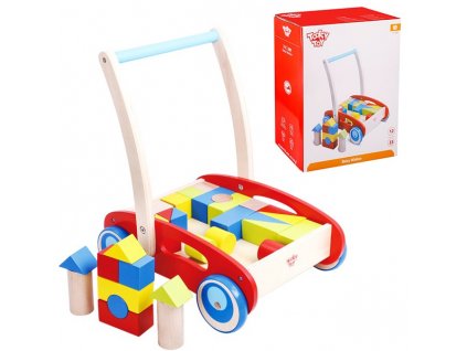 TOOKY TOY Dřevěné chodítko Push pro děti + bloky 23 ks.