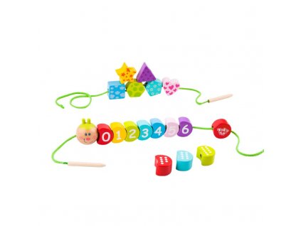 TOOKY TOY Dřevěné bloky pro navlékání housenky Učící se počítat 20 ks.