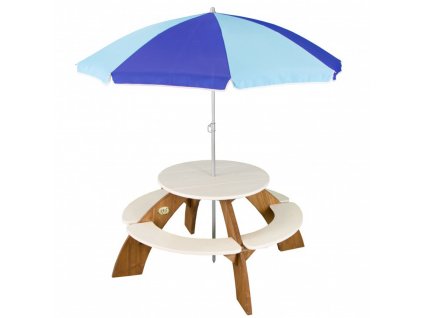 Multifunkční venkovní kulatý stůl se sezením a s deštníkem Axi