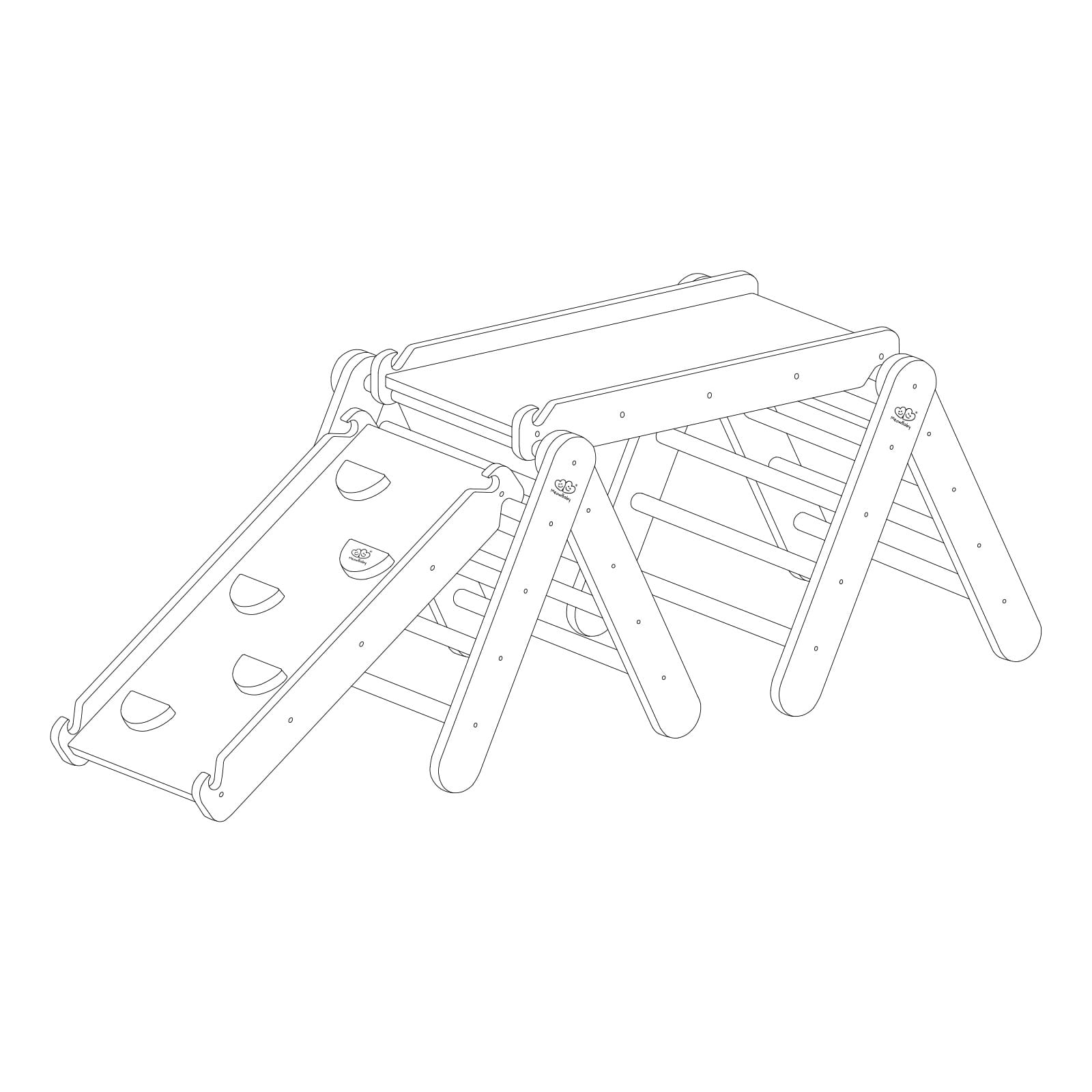 MeowBaby Dětský dřevěný set se skluzavkou/lezeckou stěnou Pikler: přírodní Varianta: 2x Pikler + 2 skluzavky/stěny