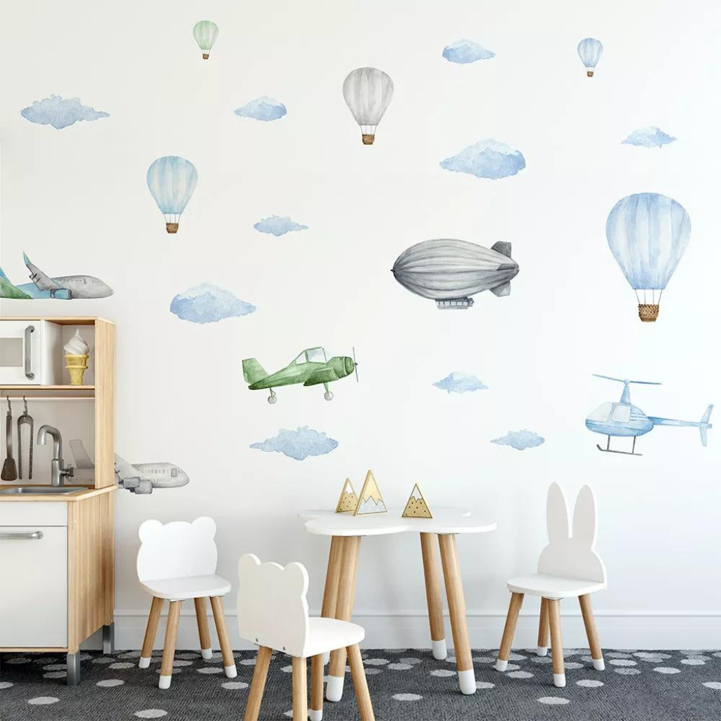YokoDesign Samolepka na zeď do dětského pokoje Letadla a létající balóny