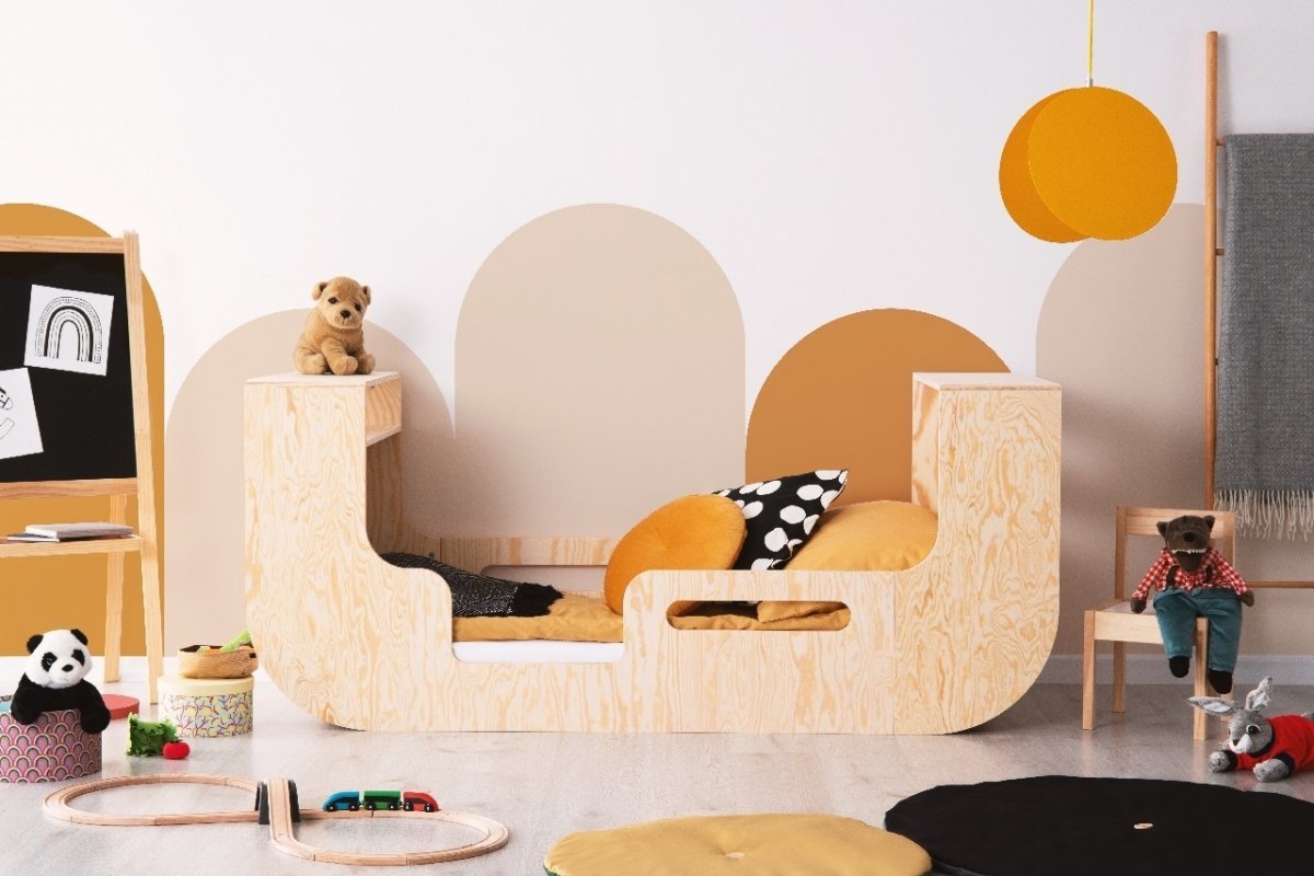 Domečková patrová dětská postel z masivního dřeva 90x200 cm v přírodní barvě Mila DMP Rozměr: 90x170 cm, Vstup do postýlky: Levá