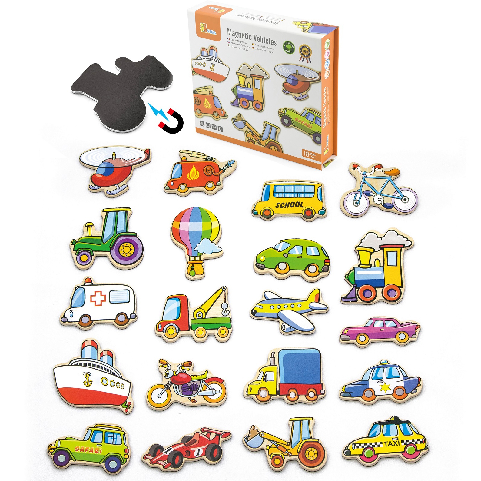 Viga Toys Dřevěná sada magnetů Viga, dopravní prostředky