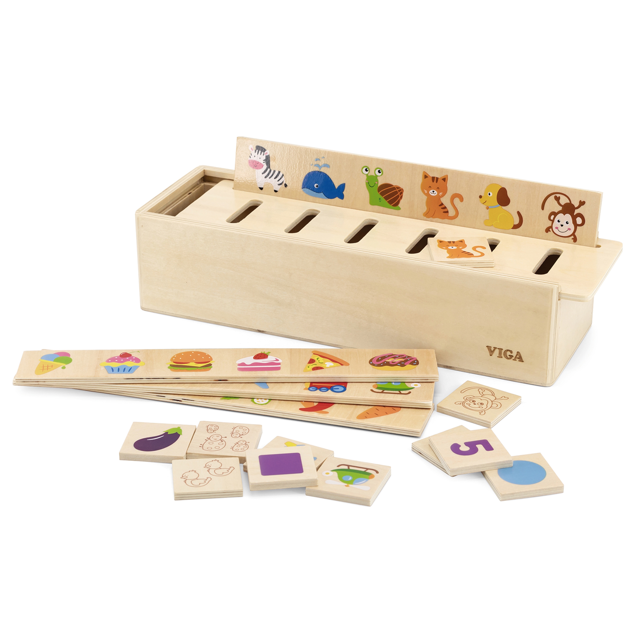 Viga Toys VIGA Dřevěná výuková třídička Hra Zvířata Ovoce Zelenina Montessori