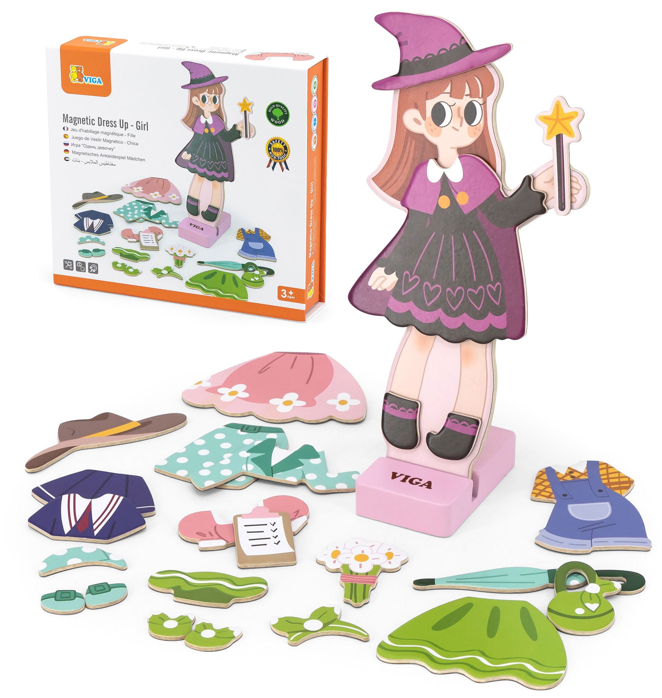 Viga Toys Dřevěné magnetické oblékací puzzle Viga, holčička
