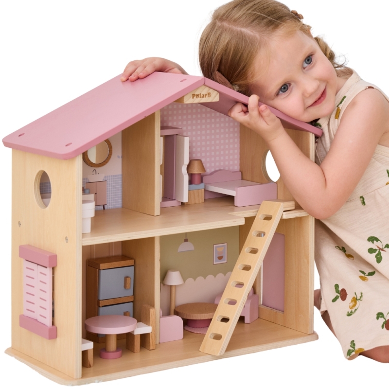 Viga Toys VIGA PolarB Velký dřevěný domeček pro panenky 17 dílů