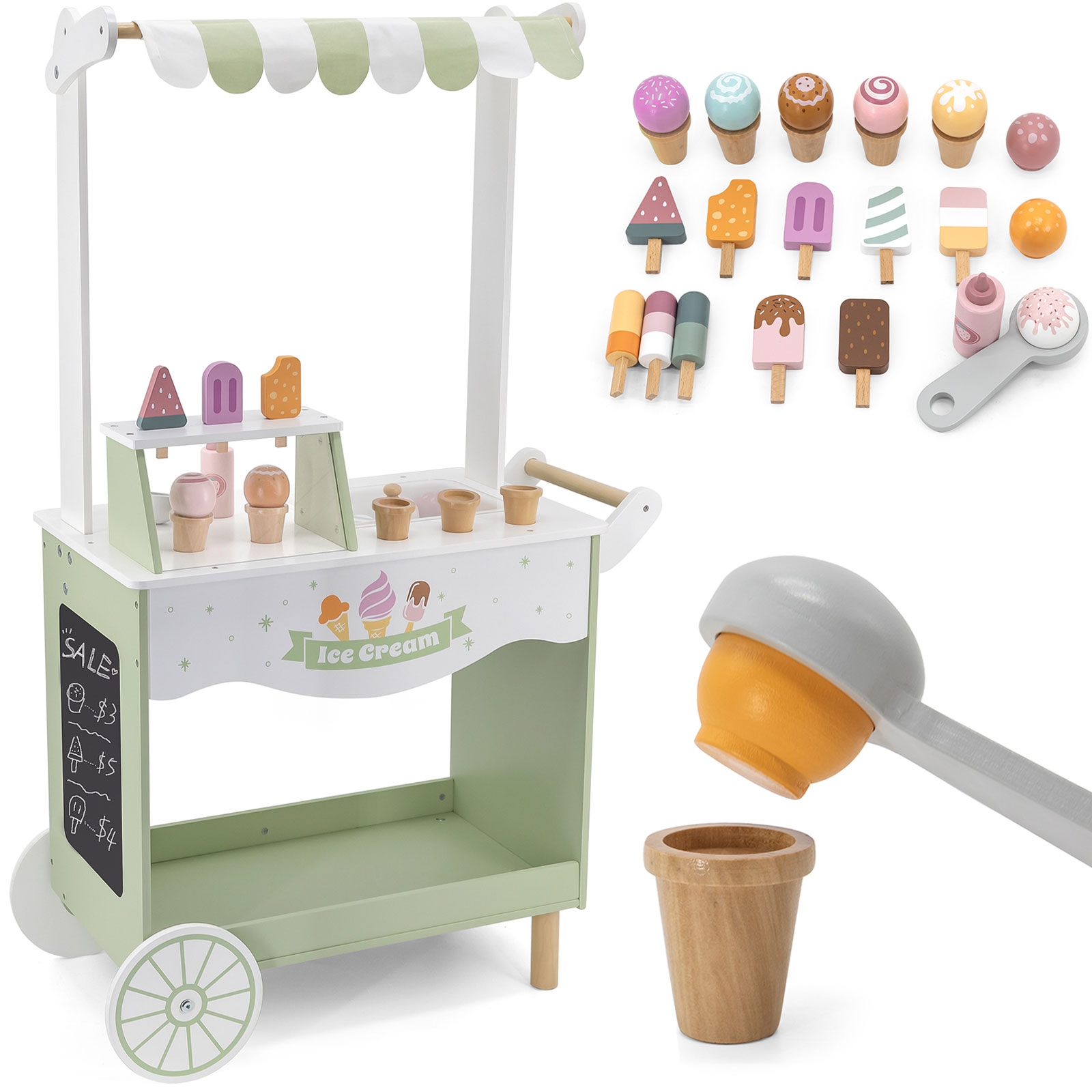 Viga Toys Dřevěný stojan na zmrzlinu VIGA PolarB Mobilní zmrzlinárna