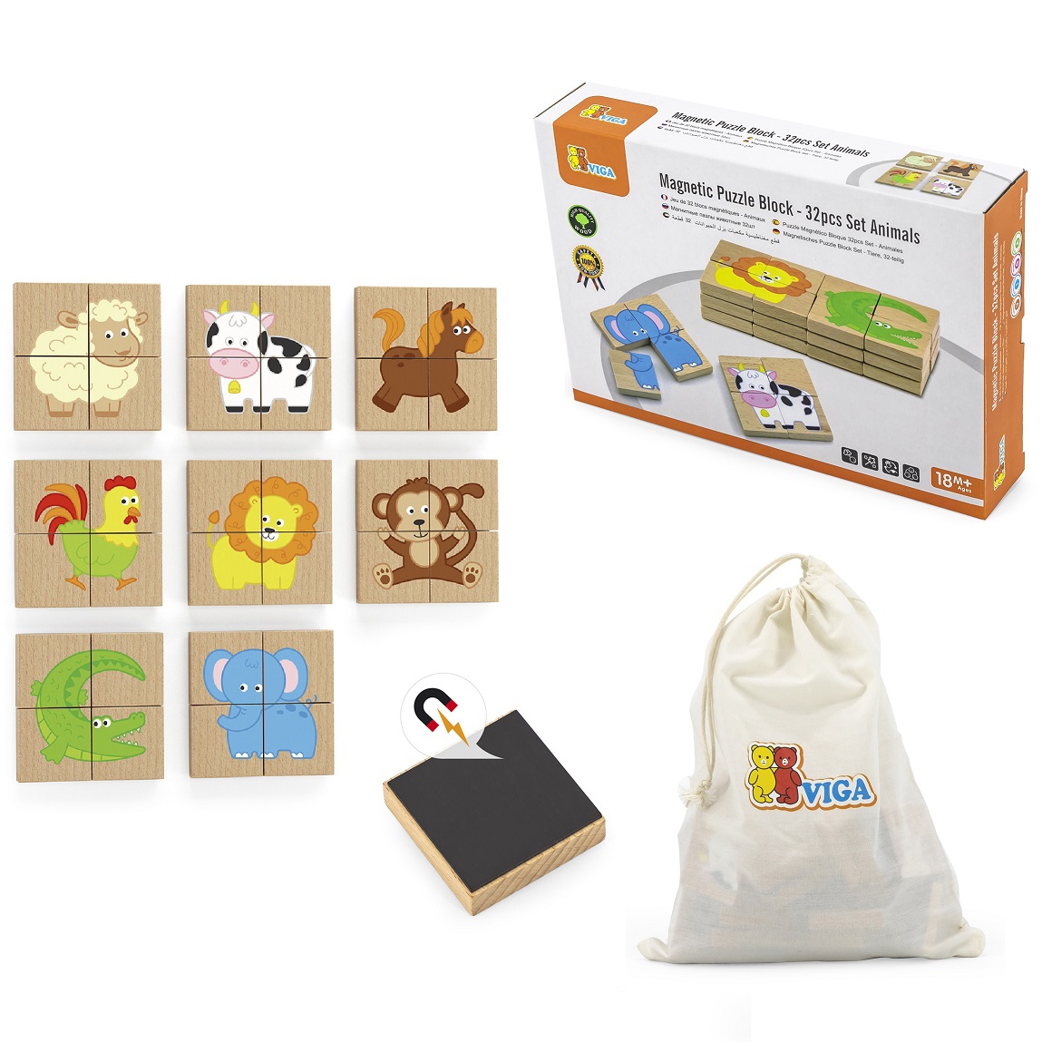 Viga Toys Dřevěné magnetické puzzle Viga