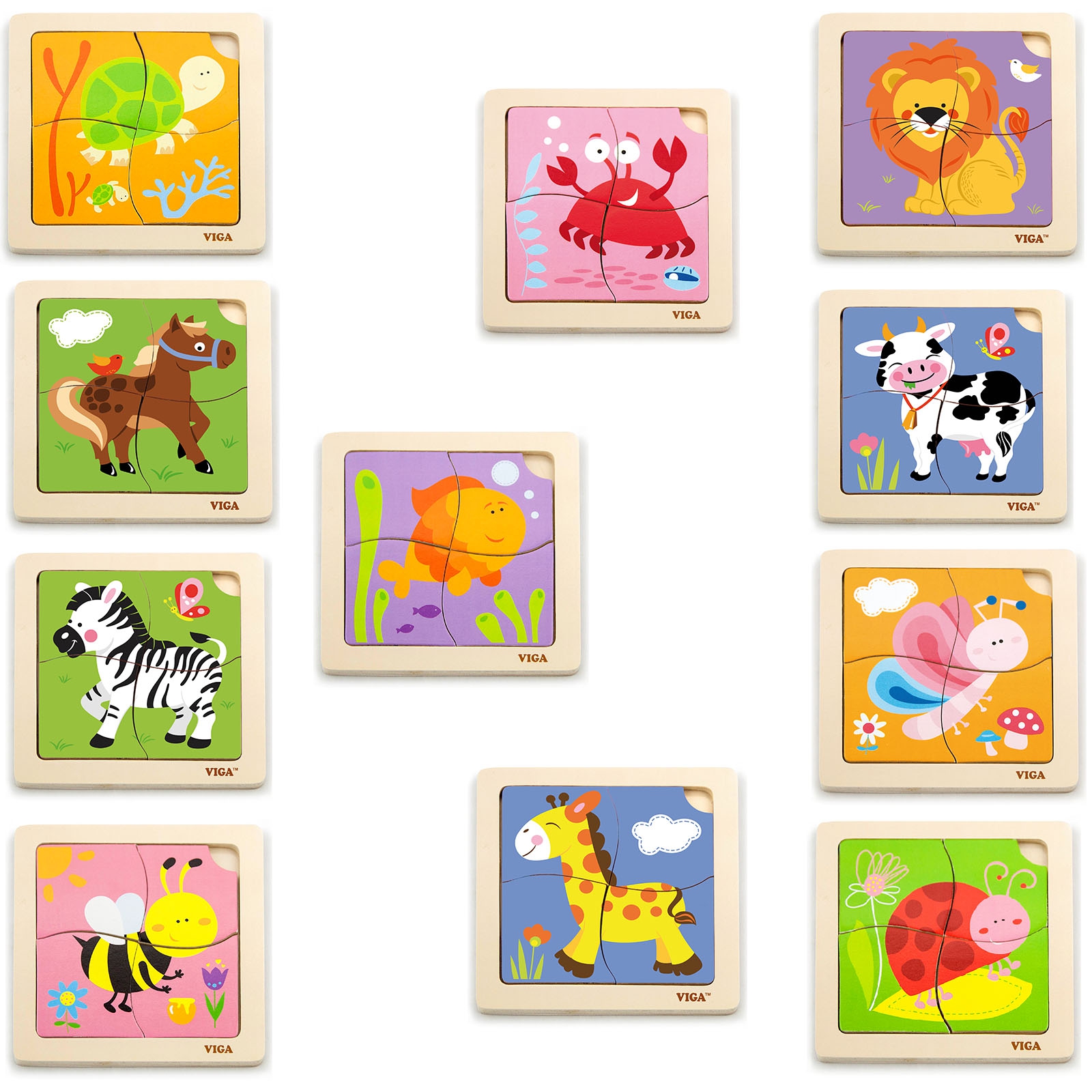 Dřevěné puzzle, 12 desek, 4 puzzle, ve stojanu Viga Toys