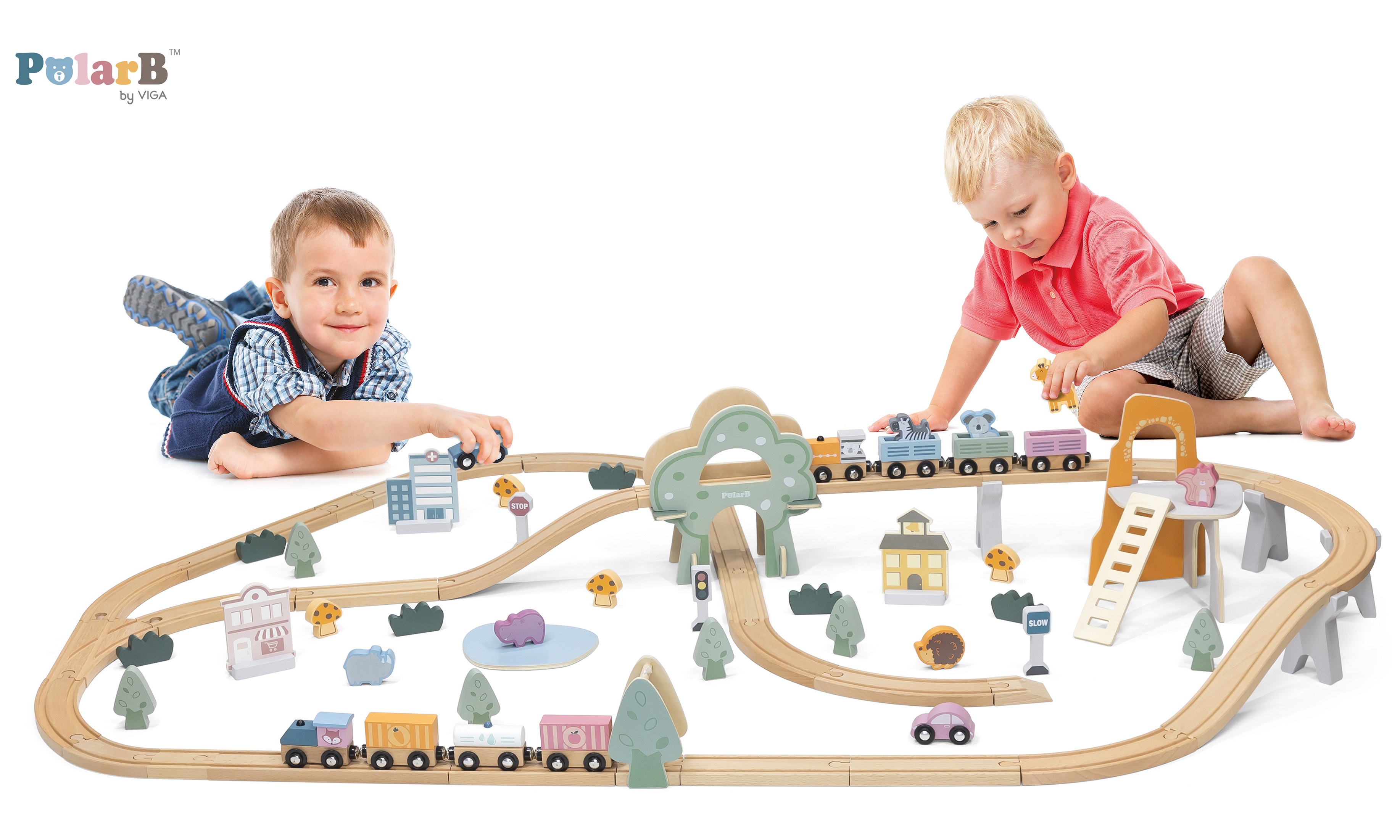 Viga Toys Dřevěný vláček pro děti 90 prvků VIGA PolarB