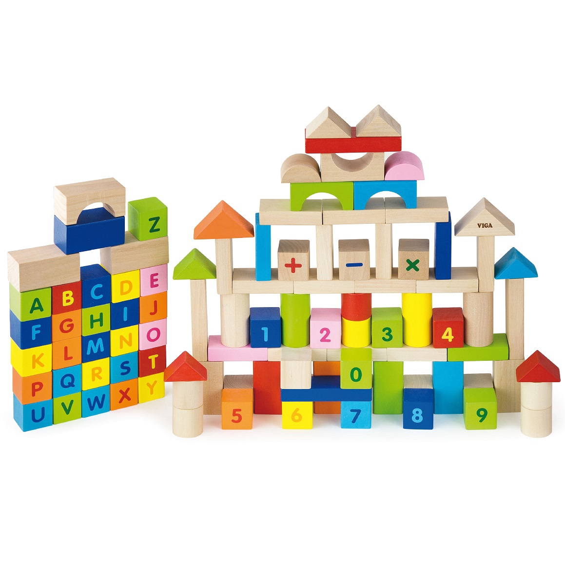 Viga Toys Dřevěné Montessori kostky s čísly a písmeny Viga