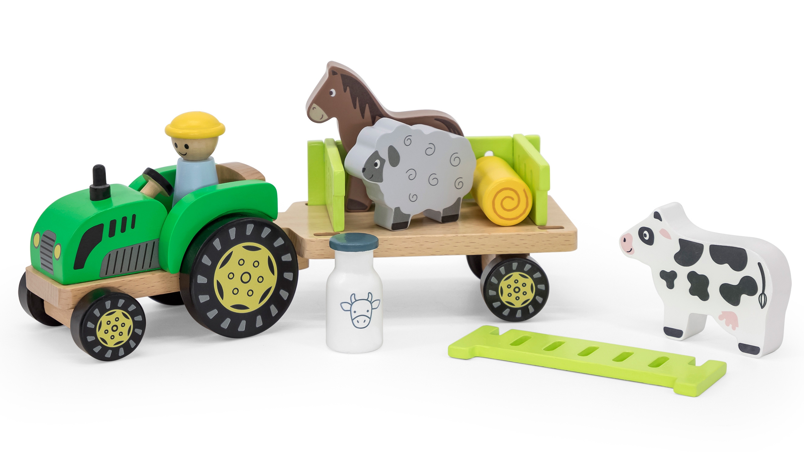 Viga Toys Dřevěný traktor VIGA Farma zvířat