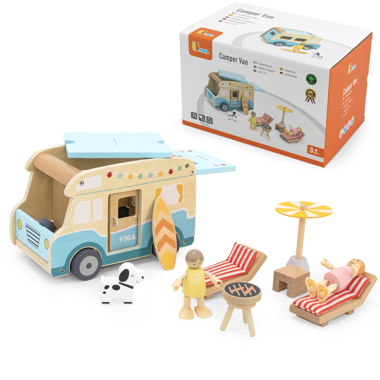 Viga Toys Dřevěný plážový karavan VIGA
