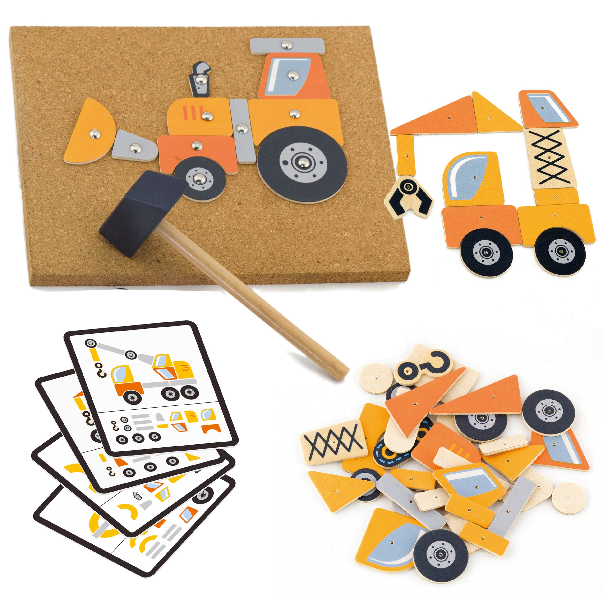 Dřevěná Montessori přibíječka Stavební vozidla 45 kusů Viga Toys