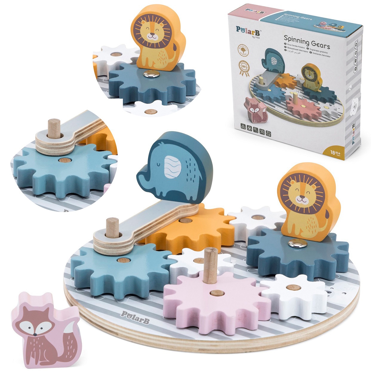 Viga Toys Dřevěná ozubená kola Viga PolarB se zvířátky