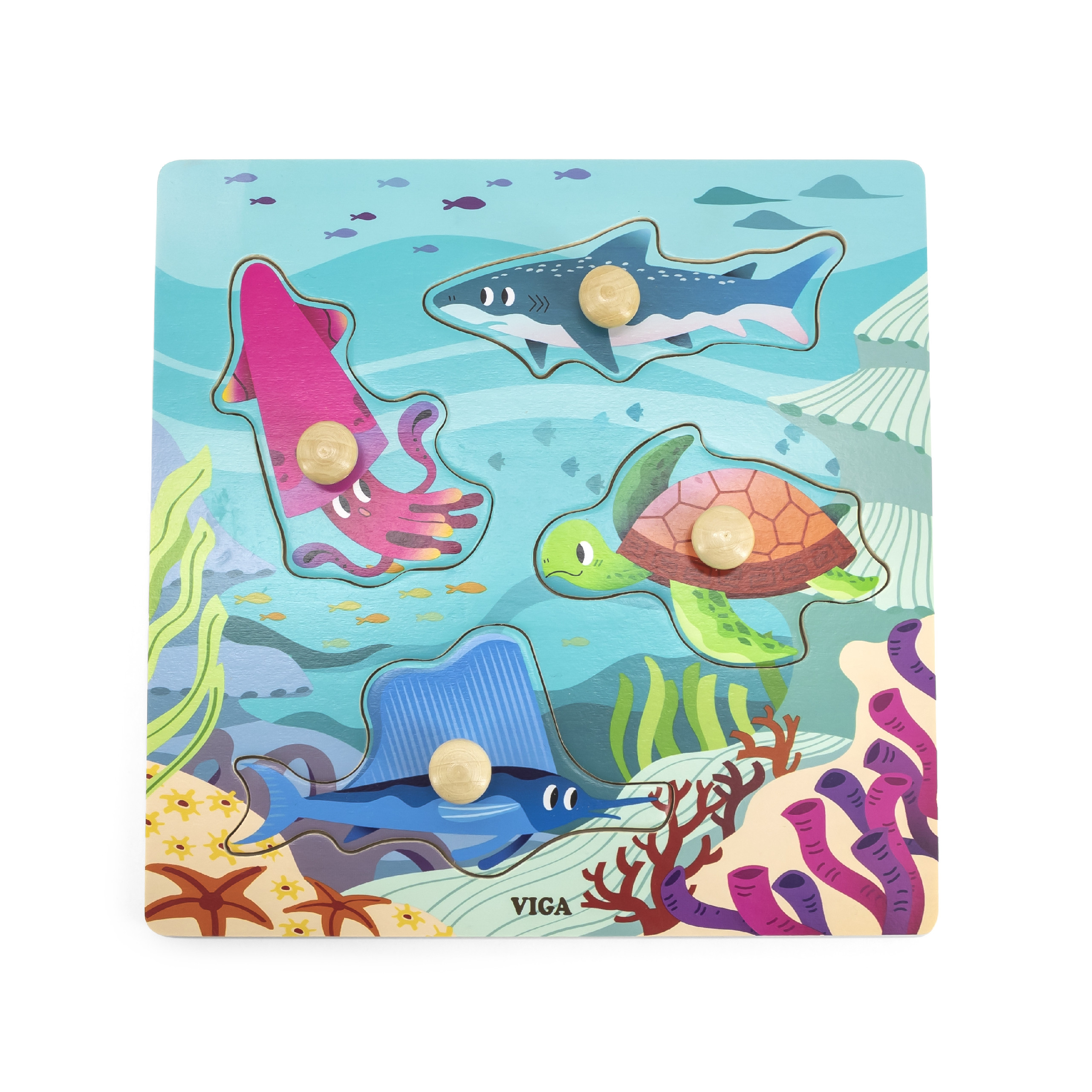 Viga Toys Dřevěné puzzle mořská zvířátka VIGA s kolíky